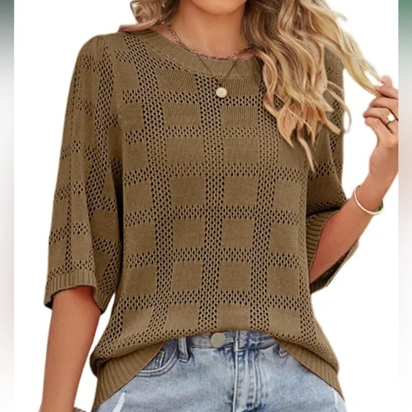 Dokotoo Women's short sleeve lightweight crochet knit top - brand new with tags - Picture 4 of 6